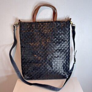 UASHMAMA navy blue/brown braided OTTI crossbody bag NWOT